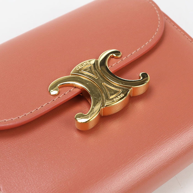 【本物保証】 セリーヌ CELINE トリオンフ スモールウォレット 10D783 ロゴ 三つ折り財布 レザー ピンク TRIOMPHE セリーヌ CELINE トリオンフ スモールウォレット 10D783 ロゴ