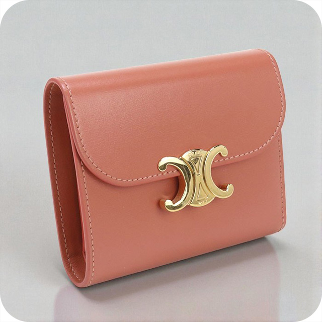 CELINE セリーヌ コンパクトウォレット 二つ折り財布 グレインドカーフスキン ピンク【中古】レディース CELINE セリーヌ コンパクトウォレット 二つ折り財布 グレインドカーフ