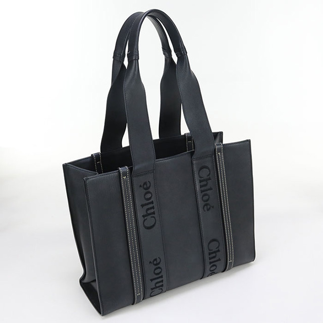 6392 極美品 クロエ Chloe ウッディ ミディアム トートバッグ 紺×黒 Chloe（クロエ） 中古 トートバッグ レディース ブランド ウッディ