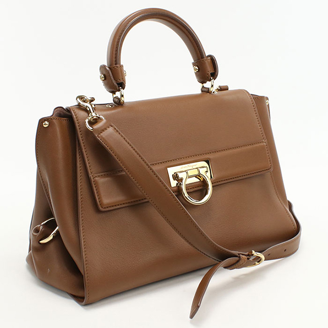 S.Ferragamo/フェラガモ　ガンチーニ　ハンドバッグ　ハラコ　ブラウン　AB-21 6805　IKZ-570 フェラガモ Ferragamo ガンチーニ スタジオバッグ ハンドバッグ 2WAY