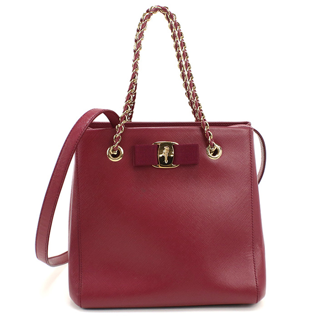 フェラガモ レザー ハンドバッグ 赤 ヴァラ リボン レディース FERRAGAMO（フェラガモ） 中古 トートバッグ レディース ブランド