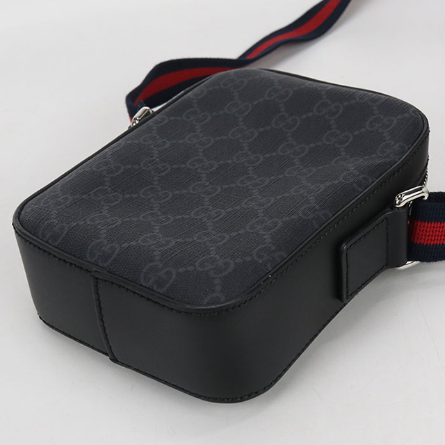 グッチ ショルダーバッグ グレー ブラック ＧＧスプリーム 598103 美品 PVC レザー 中古 GUCCI ミニバッグ GG ファスナー ポシェット 斜め掛け シェリー 人気 黒 コンパクト 高級感 カジュアル 男女兼用 男性 女性 グッチ ショルダーバッグ グレー ブラック GGスプリーム 598103 f