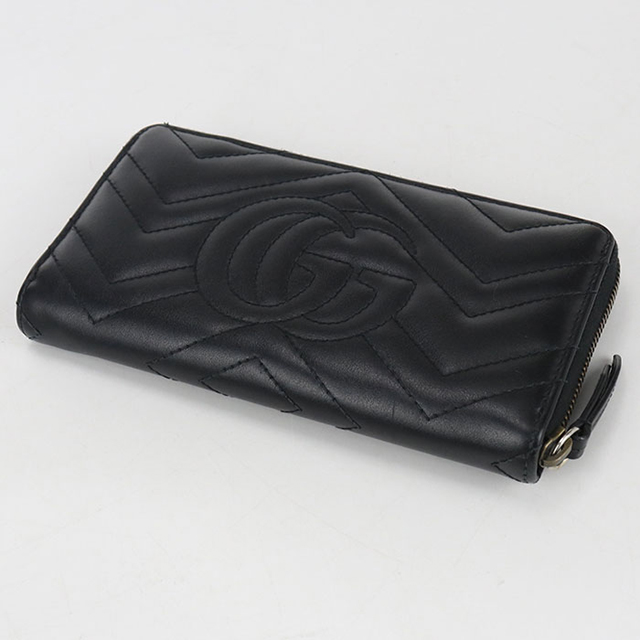 【中古】GUCCI グッチ 長財布 443123 ラウンドジップウォレット マーモント レザー ブラック レディース /188652 GUCCI（グッチ） ジップアラウンドウォレット GGマーモント 長財布