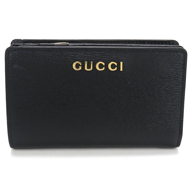 本物 グッチ GUCCI レザー 二つ折り 折財布 コンパクトウォレット ブラック 財布 ウォレット 中古 GUCCI（グッチ） 中古 二つ折り財布 コンパクト 二つ折り財布小銭入
