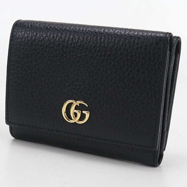 GUCCI グッチ GGマーモント 三つ折り レザー ウォレット ブラック GUCCI（グッチ） 中古 三つ折り財布 コンパクト レディース ブランド