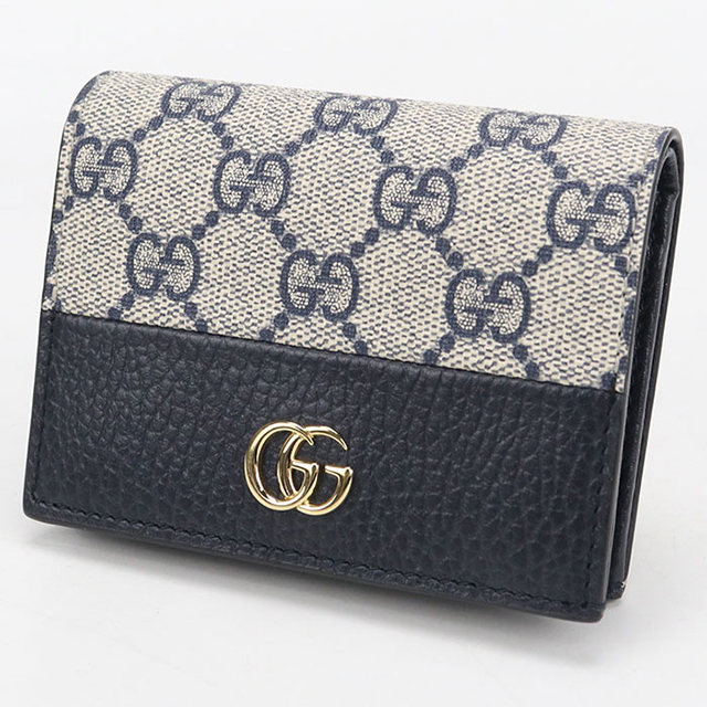 GUCCI グッチ　ネイビーとベージュの二つ折り財布 GUCCI（グッチ） 中古 二つ折り財布 二折財布 レディース ブランド