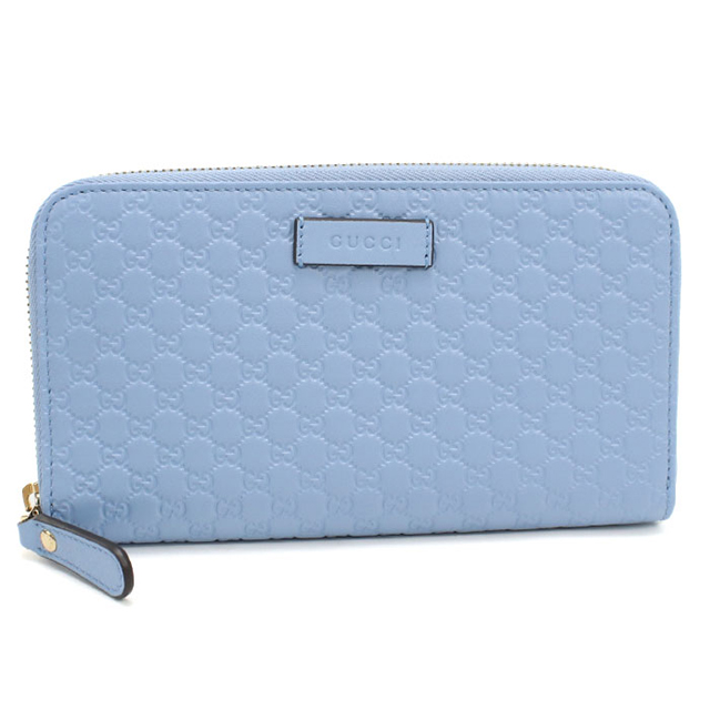 GUCCI グッチ マイクログッチシマ 長財布 ブルー レザー 二つ折り GUCCI（グッチ） 中古 長財布ラウンドファスナー レディース ブランド