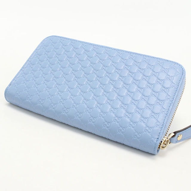 グッチ GUCCI 長財布 マイクログッチシマ ラウンドファスナー GG 449391 ブルー GUCCI（グッチ） 中古 長財布ラウンドファスナー レディース ブランド