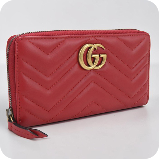 ほぼ新品　グッチ GG マーモントジップアラウンドウォレットラウンドファスナー GUCCI（グッチ） 中古 長財布ラウンドファスナー レディース ブランド