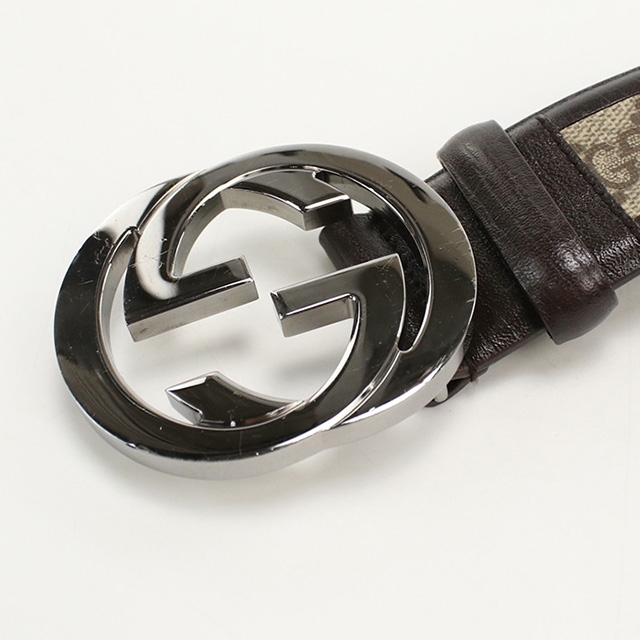 未使用✨グッチ　ベルト　インターロッキング　ゴールド　ベージュ　レザー　ブラウン GUCCI - グッチ GGスプリーム メンズ ベルト ゴールドバックル