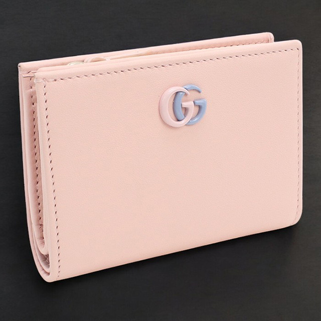 【グッチ美品】ピンクレザー二つ折り財布 GGロゴ付き グッチ 二つ折り財布 レディース GUCCI スクリプト ミニ