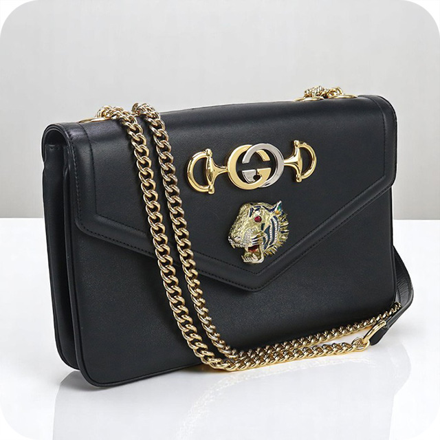 Gucci ブラック レザー ショルダーバッグ グッチマイクログッチシマ アウトレット 黒 レディース