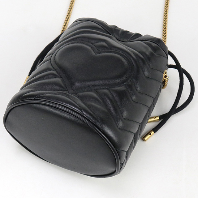 本物 グッチ GUCCI GGマーモント ミニバケット チェーン ショルダーバッグ ポシェット レザー ブラック 575163 バッグ 中古 GUCCI - 本物 グッチ GUCCI GGマーモント ミニバケット チェーン