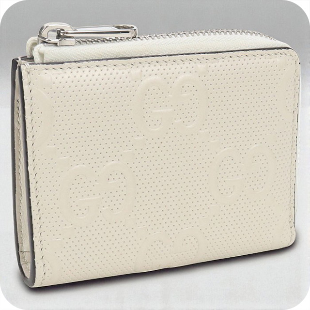 新品未使用　グッチ財布　グッチエンボス　グッチホワイト　グッチレザー　GG柄 GUCCI（グッチ） 中古 ラウンドファスナー財布 レディース ブランド