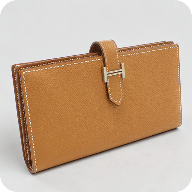 HERMES エルメス ベアン 長財布 二つ折り ゴールド ブラウン HERMES（エルメス） 中古 メンズ 長財布 ニつ折り小銭入付き ユニ