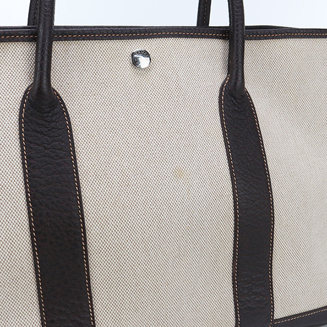 HERMÈS トートバッグ ベージュ ブラック エルメス エトリヴィエール トワルアッシュ×レザー ブラック