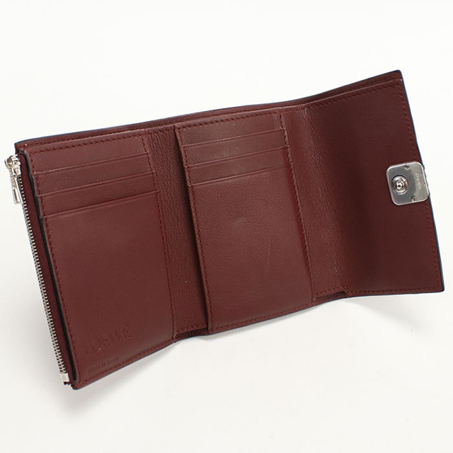 LOEWE ロエベ レザー ラウンドファスナー長財布 レディース アナグラム レッド系 中古 D4 ロエベ ラウンドファスナー 長財布 レッド ゴールド リピート