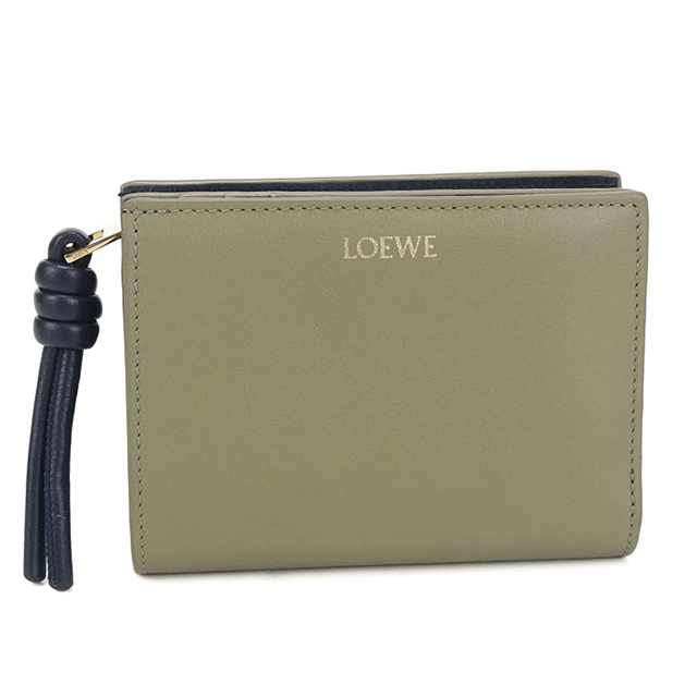 LOEWE ロエベ ヴァーティカルウォレット コンパクトウォレット 二つ折り財布 ケース グリーン×カーキ レザー ゴールド金具 LOEWE（ロエベ） 財布 レディース コンパクトジップウォレット レザー