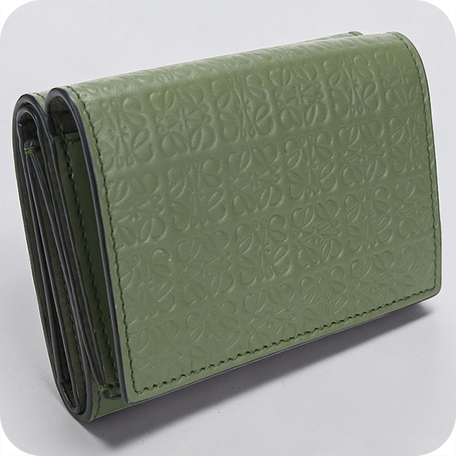 限お値下　ロエベ　三つ折り財布　トライフォールドウォレット　アナグラム　グリーン LOEWE（ロエベ） 中古 三つ折り財布 レディース ブランド アナグラム