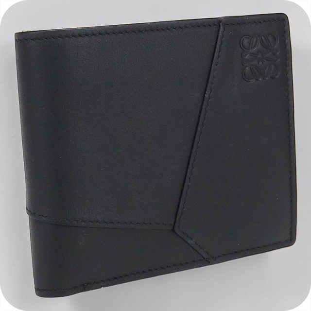 中古品 LOEWE ロエベ パズル ステッチ 二つ折り財布 ブラック レザー LOEWE（ロエベ） 中古 二つ折り財布 コンパクト メンズ ブランド