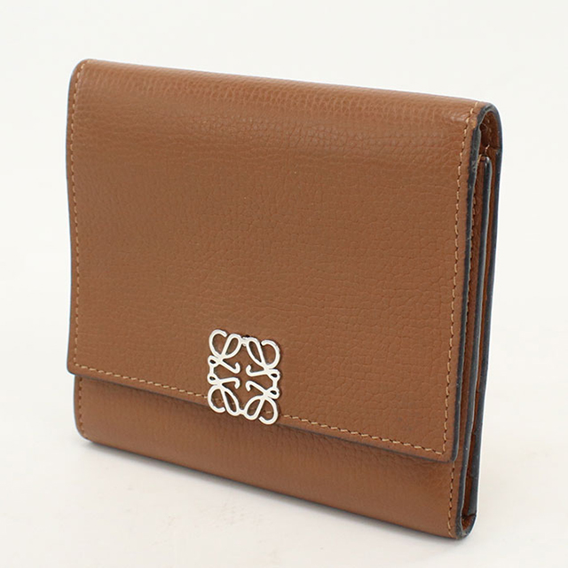 LOEWE ロエベ 三つ折財布 スエード 本革 アナグラム ブラウン ステッチ LOEWE（ロエベ） 中古 三つ折り財布 三折財布 コンパクト レディース