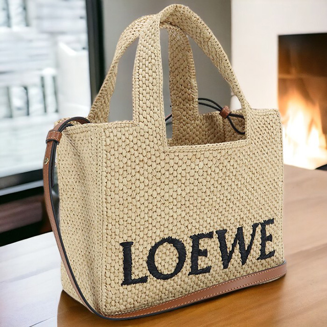 中古 ロエベ カゴバッグ レディース ブランド LOEWE ロエベフォント トート スモール ラフィア A685B59X03 ベージュ バッグ