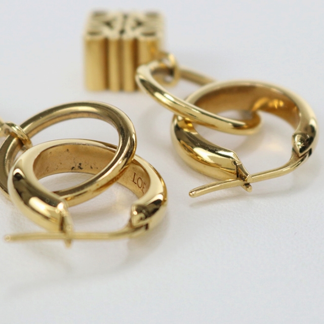 中古 ロエベ ピアス レディース ブランド LOEWE アナグラム アシンメトリー ピアス J821239X02 ゴールド アクセサリー