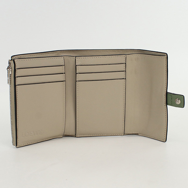 【中古】ロエベ LOEWE バーティカル ウォレット スモール 三つ折り財布 レザー ベージュ /SR ■OH レディース LOEWE（ロエベ） 中古 三折財布小銭入付き レディース ブランド