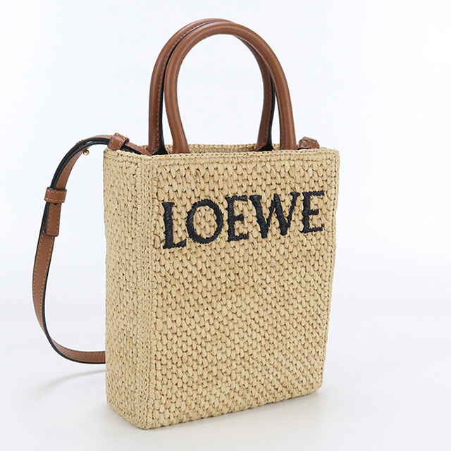 LOEWE エコバッグ ベージュと黒 LOEWE 中古 ロエベ カゴバッグ レディース ブランド
