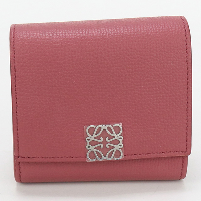 LOEWE ロエベ アナグラム コンパクト フラップウォレット 二つ折り財布 C821L57X01 レザー サンド ベージュ シルバー金具  レディース【中古】 LOEWE】ロエベ『アナグラム コンパクト フラップウォレット