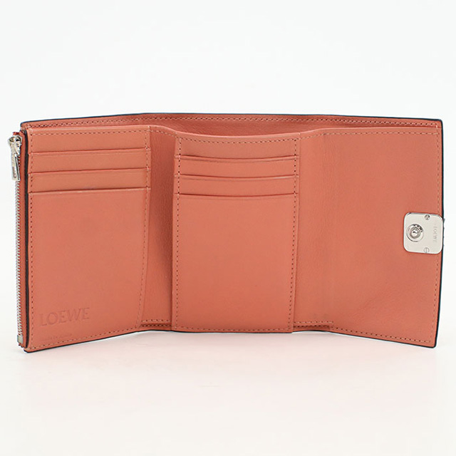 【本物保証】 超美品 ロエベ LOEWE バーティカルウォレット スモール 三つ折り財布 レザー ピンク LOEWE（ロエベ） バーティカルウォレット スモール 三つ折り財布