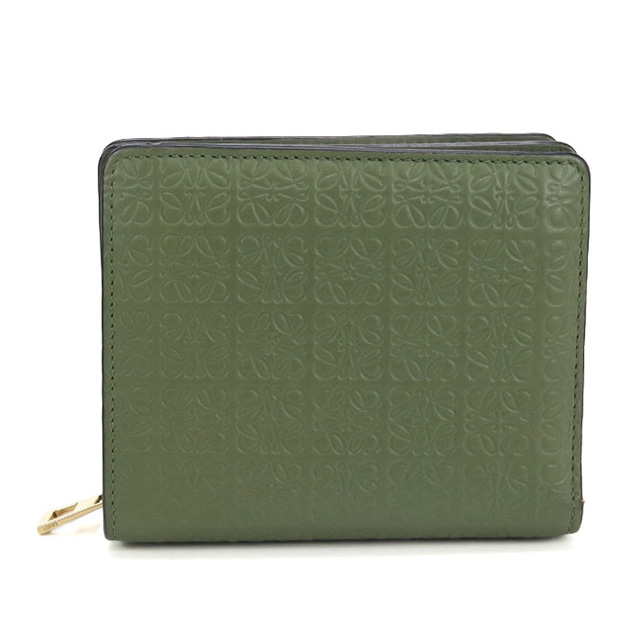 ロエベ 三つ折財布 グリーン LOEWE（ロエベ） トライフォールド 三つ折り財布 グリーン×ブラウン