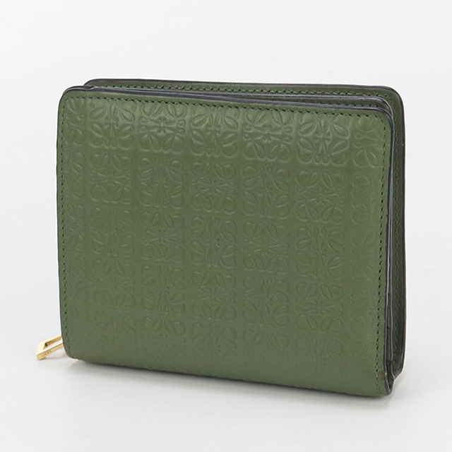 LOEWE スプリングジェイド 二つ折り財布　ロエベ　美品　本革　緑　グリーン ロエベ LOEWE LOEWE 二つ折り財布 C314302X01 切替 ロゴ スモール ミニ