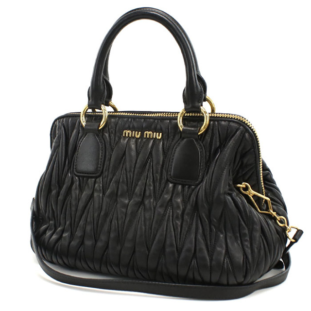◆ 美品 ◆ miumiu ミュウミュウ マドラス ハンドバッグ レザー 黒 miu miu（ミュウミュウ） 中古 ハンドバッグ レディース ブランド