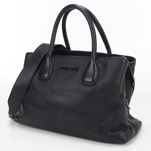 【2万値下げ！】MIU MIU プリーツ加工 ブラックトートバッグ miu miu（ミュウミュウ） 中古 トートバッグ レディース ブランド