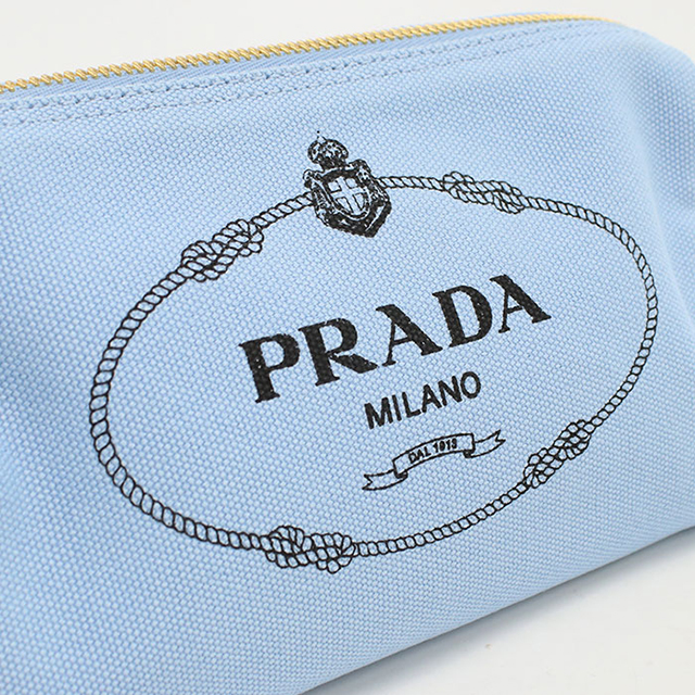 PRADA プラダ 三角ロゴ ポーチ 水色 ブルー カナパ サボテン PRADA（プラダ） 中古 ポーチ レディース ブランド カナパ ブルー