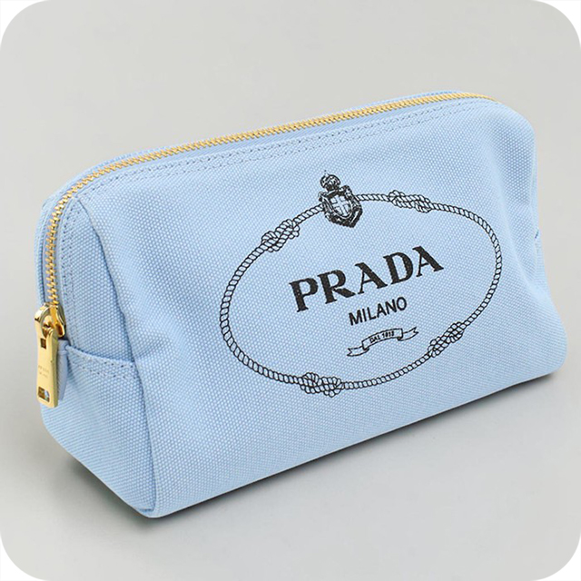 PRADA プラダ 三角ロゴ ポーチ 水色 ブルー カナパ サボテン PRADA（プラダ） 中古 ポーチ レディース ブランド カナパ ブルー