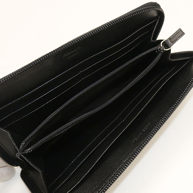 PRADA プラダ 長財布 ロングウォレット トライアングルロゴ ラウンドファスナー 1ML506  サフィアーノレザー   ブラック 黒 シルバー金具 レディース 美品【中古品】 PRADA（プラダ） 【お取り寄せ】 【並行輸入品】 長財布 PRADA：プラダ