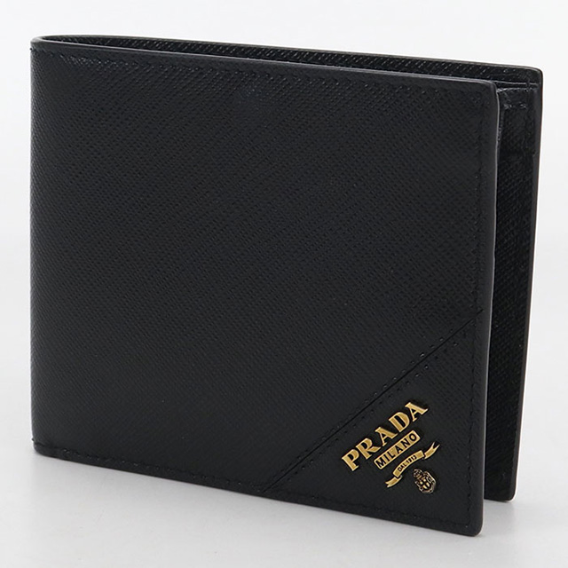 PRADA プラダ 二つ折り財布 サフィアーノ レザー ブラック 2M0738 PRADA（プラダ） 中古 二つ折り財布 コンパクト メンズ ブランド
