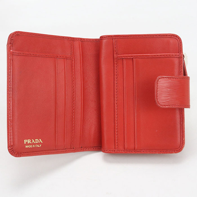 中古 プラダ PRADA 1ML018 レディース 二つ折り財布 レッド サフィアーノレザー PRADA - 【中古】PRADA | プラダ サフィアーノ 二つ折り財布 1ML018