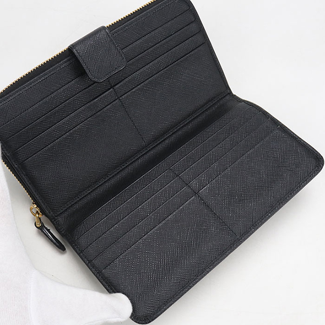 は*と様 PRADA 二つ折り財布 ナイロン サフィアーノレザー ブラック PRADA（プラダ） 中古 長財布二折 レディース ブランド サフィアーノ