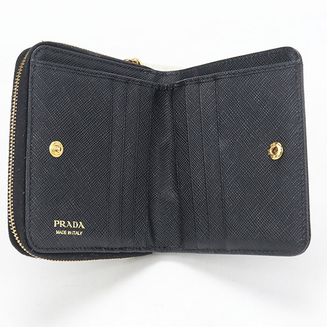 中古】PRADA 長財布 二つ折りトライアングルプレート ブラック PRADA