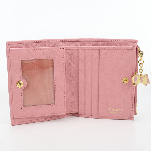 PRADA プラダ 二つ折り 長財布 ピンク系 折り財布 フラップ サフィアーノ PRADA（プラダ） 中古 二つ折り財布 二折財布 コンパクト レディース