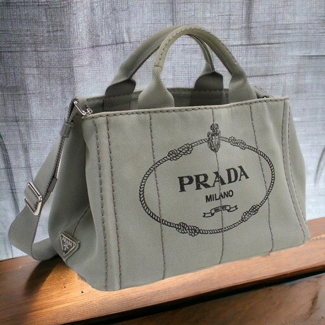 中古 プラダ トートバッグ レディース ブランド PRADA カナパ トートバッグ 1BG439 グレー バッグ