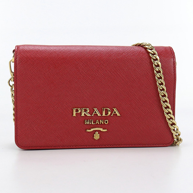 PRADA プラダ 長財布 チェーンウォレット フラップ ゴールド金具 レッド 赤 正規品 PRADA（プラダ） 長財布 SAFFIANO サフィアーノ レザー チェーン