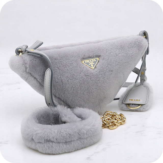 【年末sale】PRADA ファーハンドバッグ コニャックブラウン／ナチュラル シアリング ミニハンドバッグ | PRADA