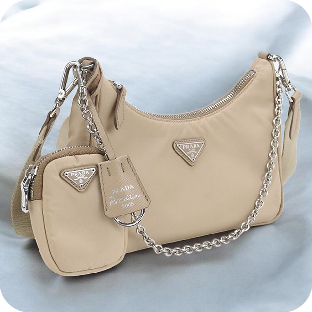 プラダ PRADA Re-Edition 2005 2WAYバッグ ショルダーバッグ ハンドバッグ ナイロン/レザー ベージュ 1BH204 中古 新入荷 OB2788 Re Edition プラダ PRADA Re-Edition 2005 2WAYバッグ ショルダー