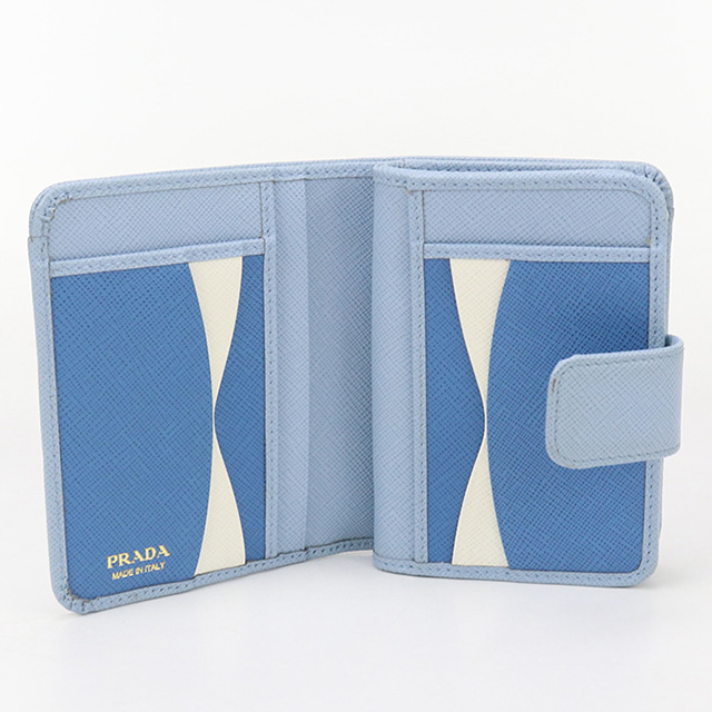 M.Ñ.様 プラダ ファスナー折財布 サフィアーノ レディース ブルー プラダ PRADA 財布 レディース メンズ 長財布 新品 新作 二