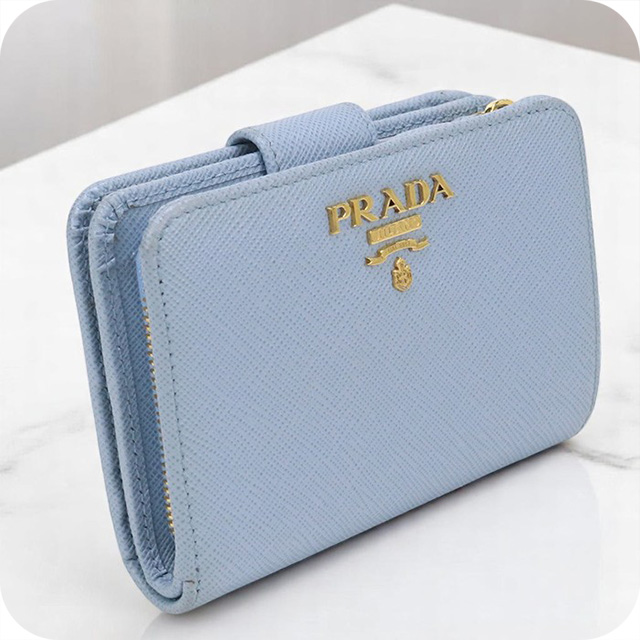 新品　未使用　PRADA　プラダ　財布　サフィアーノ　グレー　ブルー PRADA 中古 プラダ 二折財布 レディース ブランド サフィアーノ