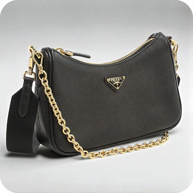 プラダ ダブルベルト付きスモールバッグ ショルダーバッグ レザー 1BA418 ブラック レディース PRADA  中古 PRADA（プラダ） ダブルベルト付きスモールバッグ ショルダーバッグ